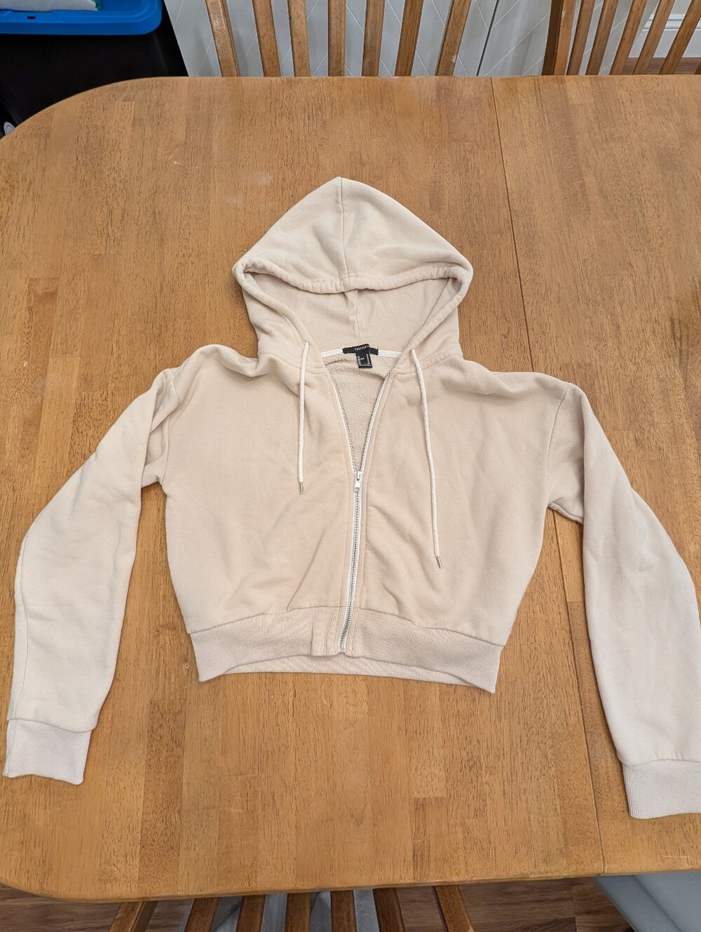 Forever 21 Beige Cropped Zip-Up Hoodie Medium